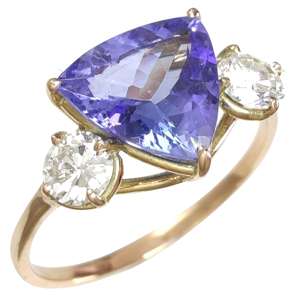 Three Stone 3ct Triangle Cut Tanzanite Sapphire Engagement Ring