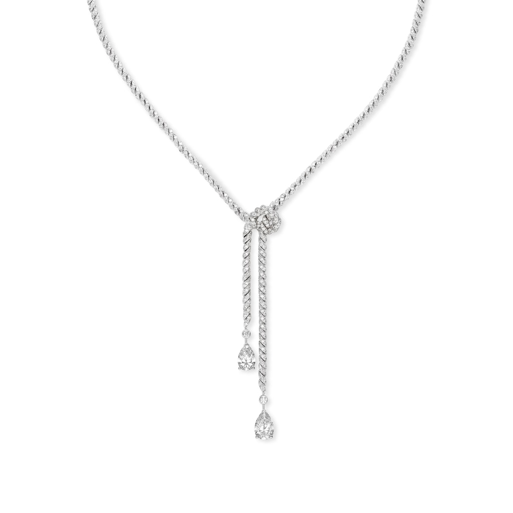 Double Pear Cut White Sapphire Knot Necklace