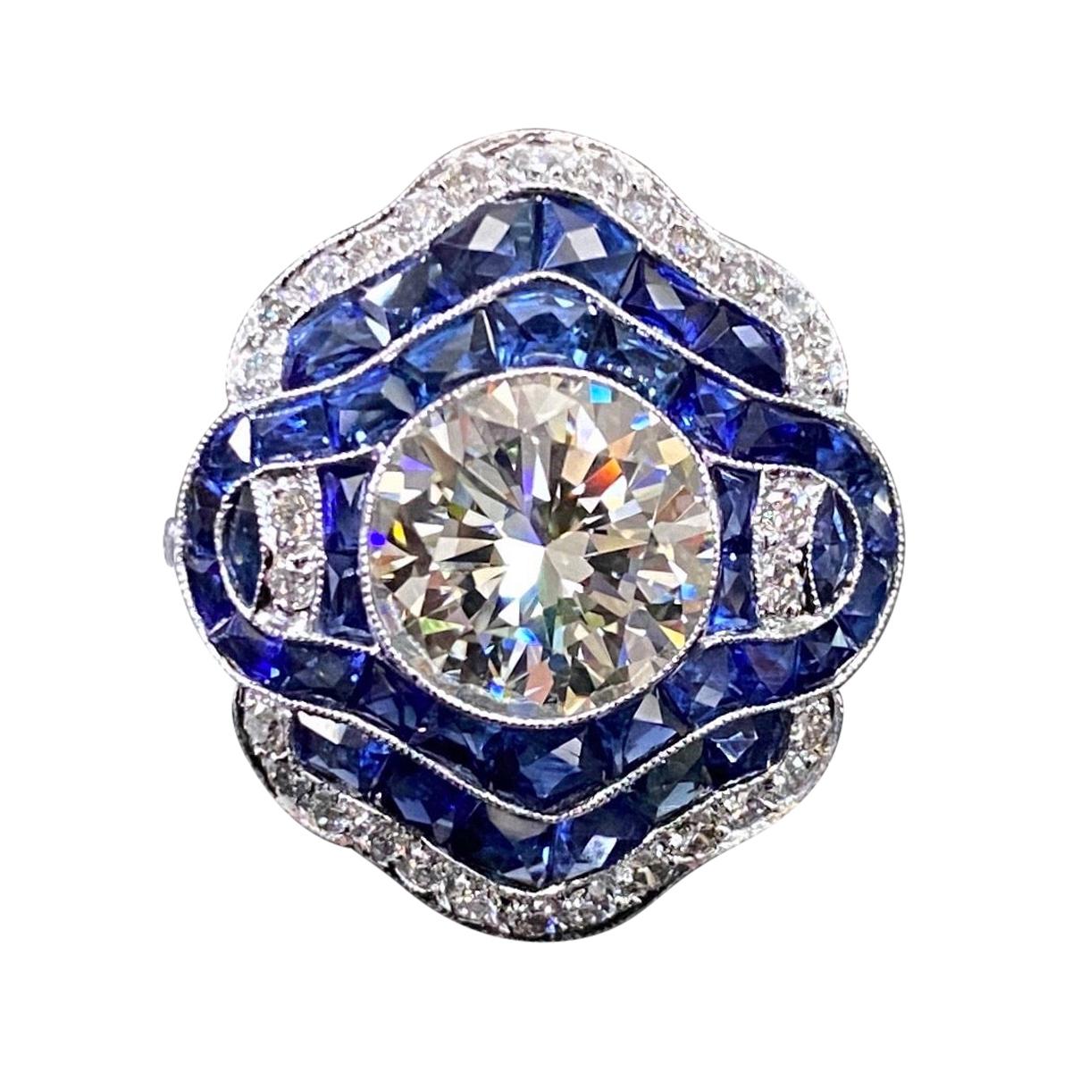 Art Deco Style Blue Sapphire Engagement Ring