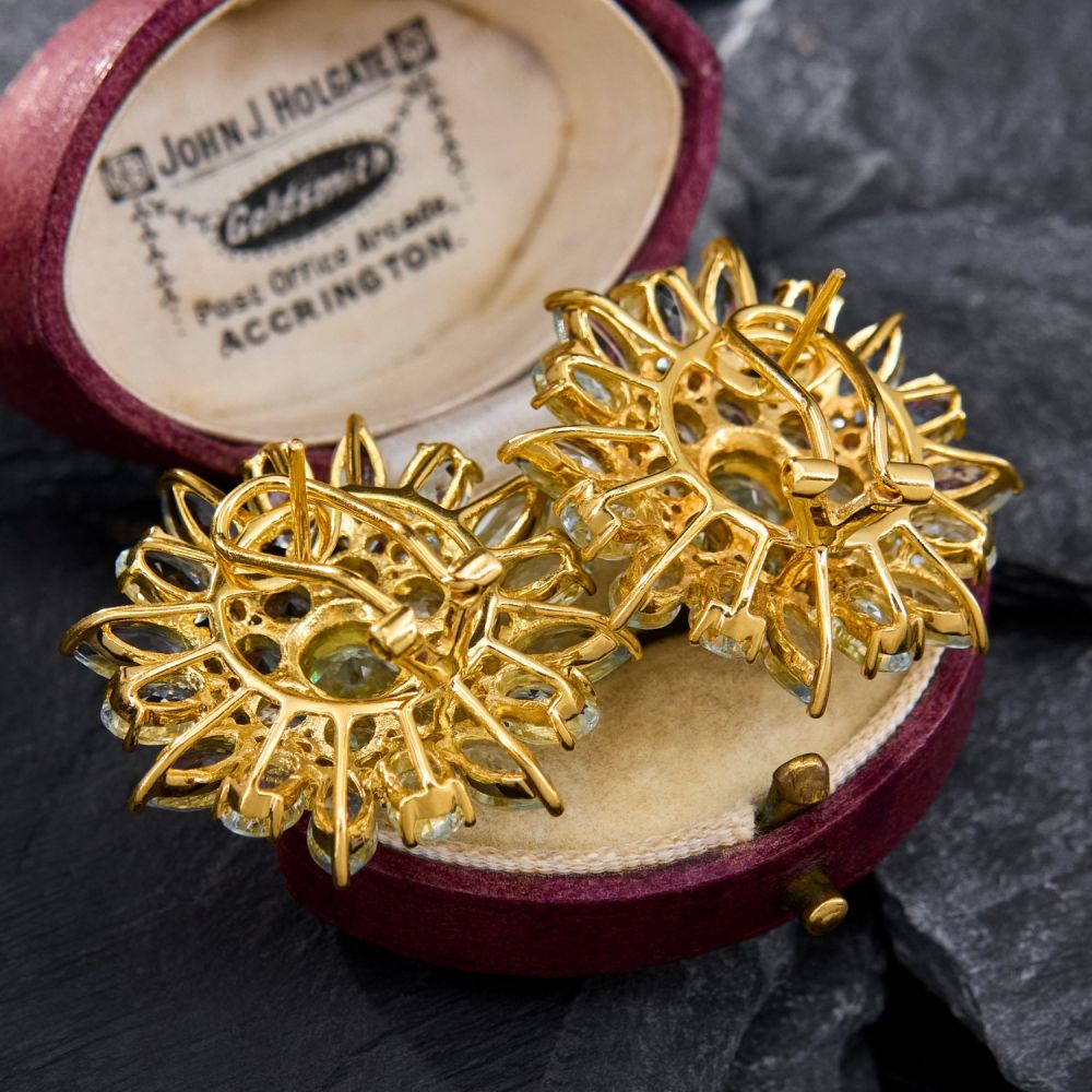 Sun Flower Aquamarine Sapphire Stud Earrings