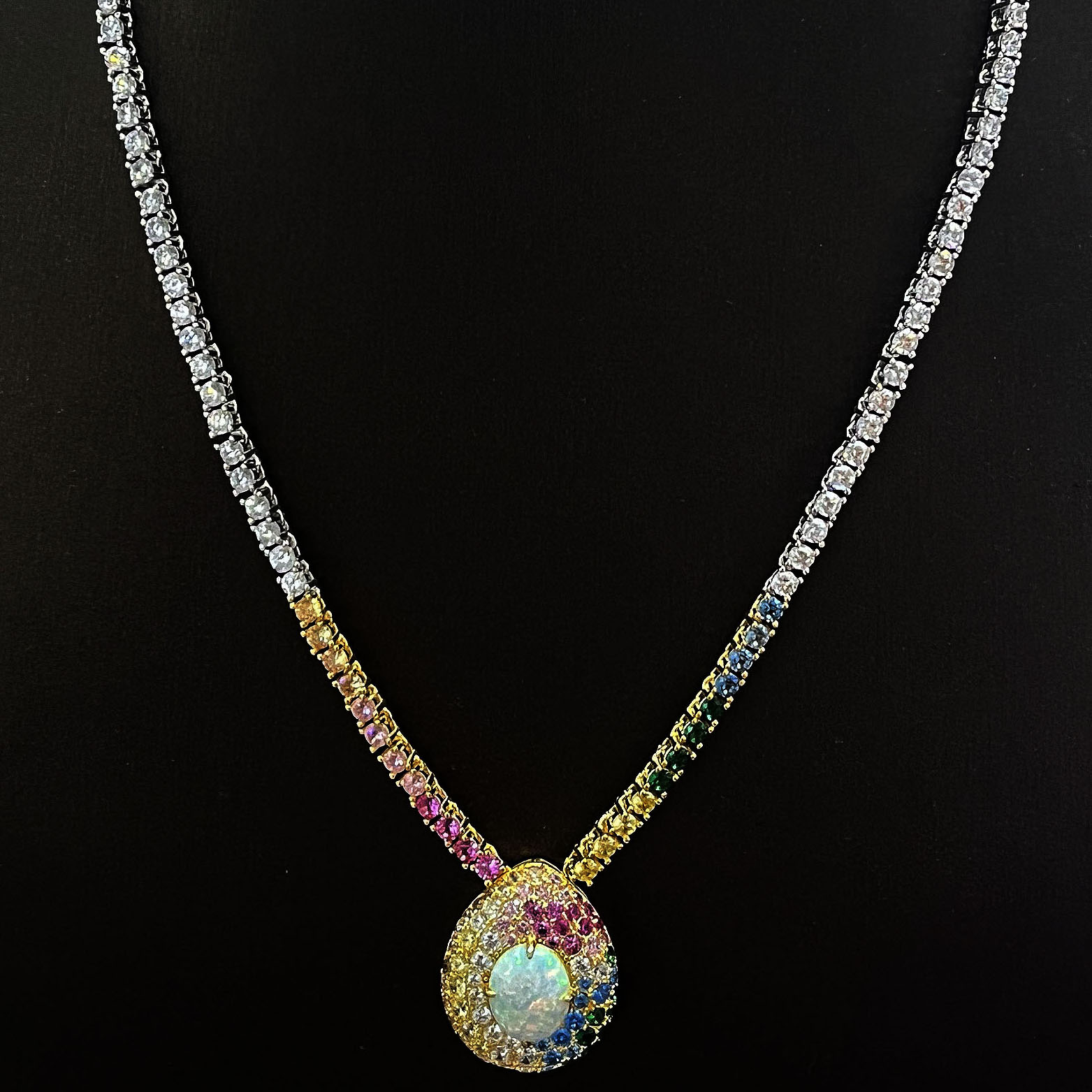 Oval Cut Opal Sapphire Necklace