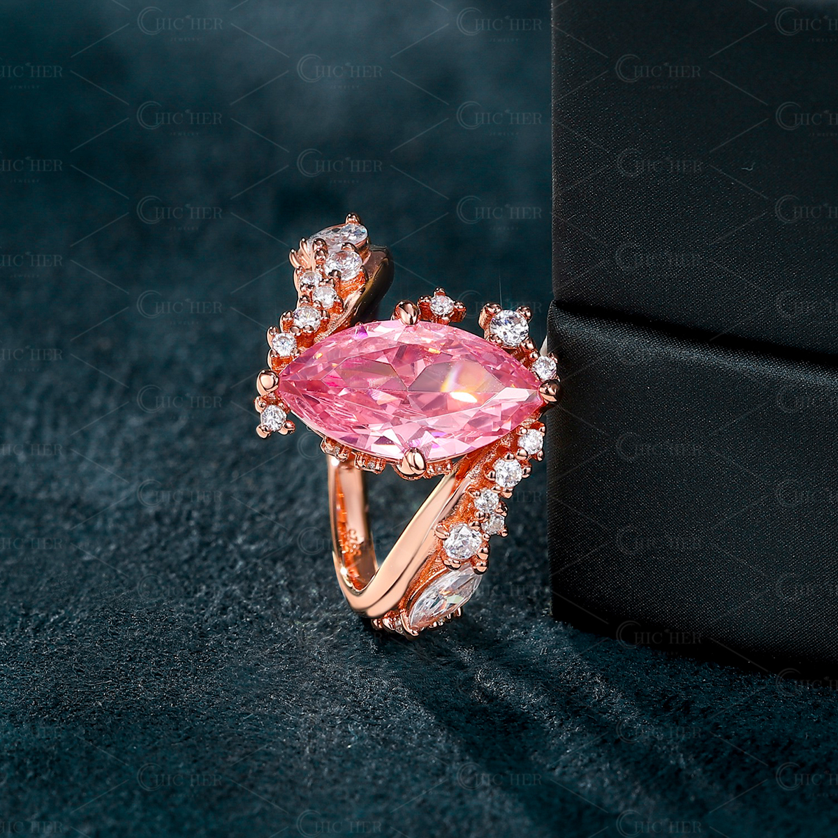 Bypass Design 3ct Marquise Cut Fancy Pink Sapphire Engagement Ring