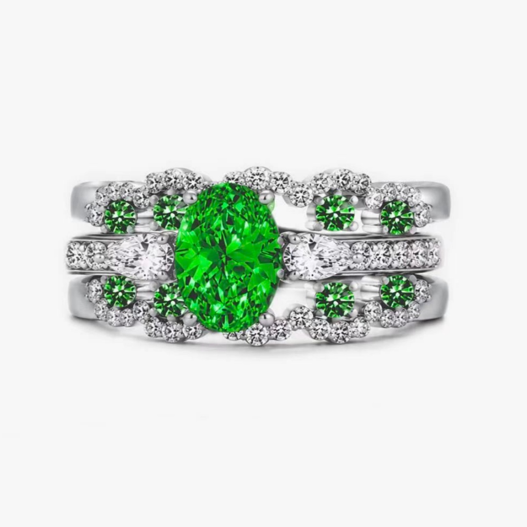 Original Design - 2ct Oval Cut Green Sapphire Wedding Set（2pcs）