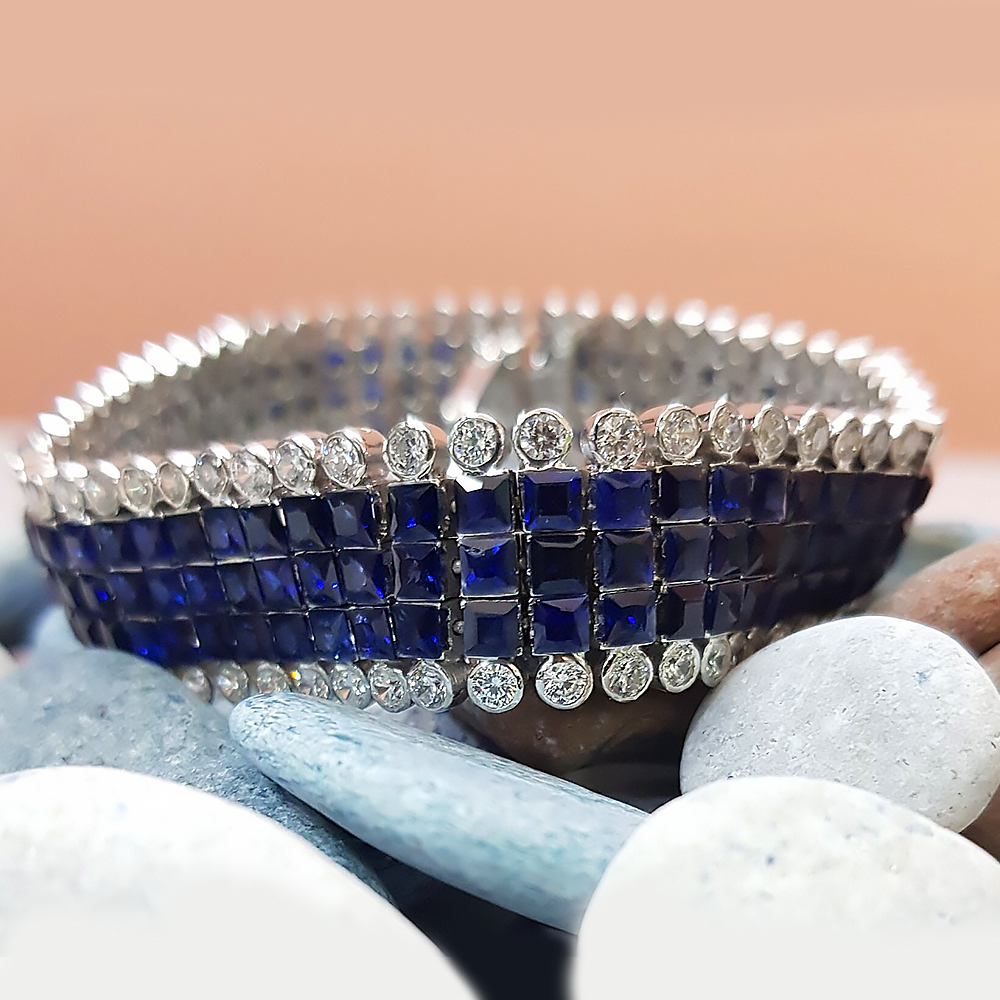 Princess Cut Blue Sapphire Fashion Bracelet