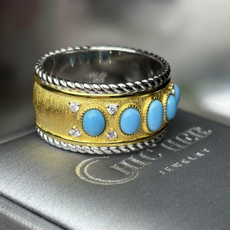 Original Design - Oval Cut Turquoise Wedding Band
