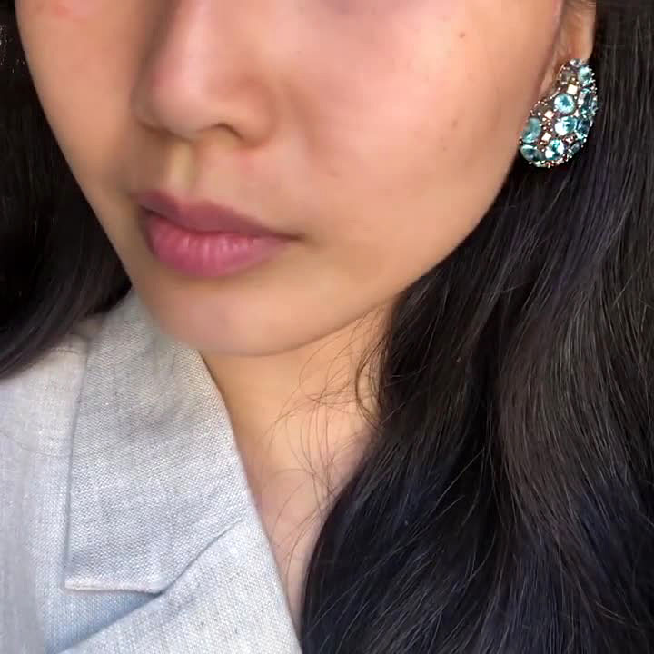 Oval Cut Aquamarine Sapphire Stud Earrings