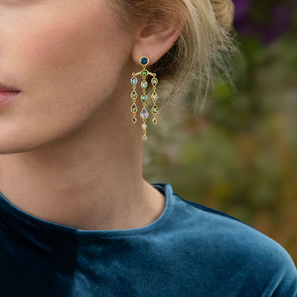 Lios Tassel Design Multi Color Gemstone Drop Earrings