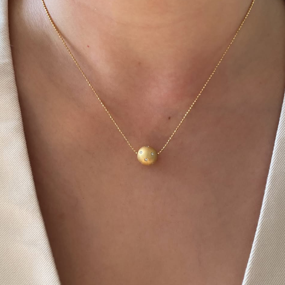 Round Cut White Sapphire Spherical Pendant Necklace