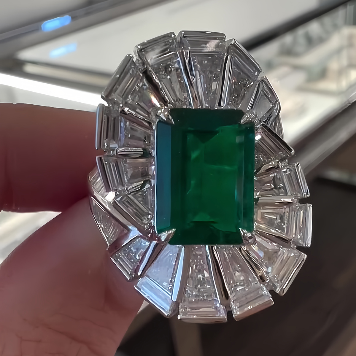 3ct Spiral Design Emerald Cut Emerald Sapphire Engagement Ring