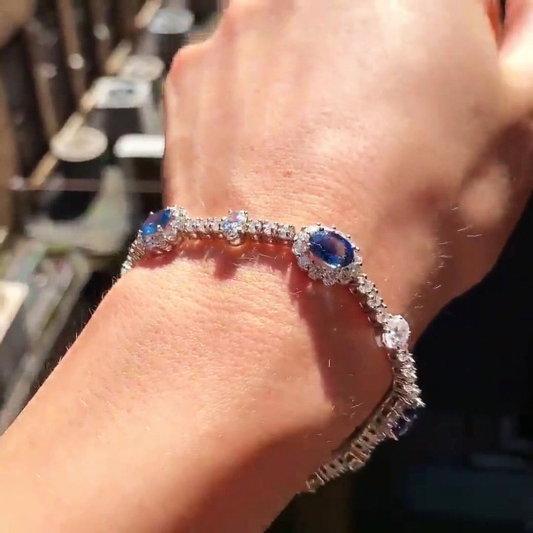 Oval&Round Cut Two-tone Sapphire Chain Bracelet