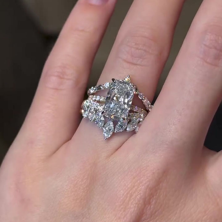 4ct Art Deco Emerald Cut White Sapphire Wedding Set/3pcs