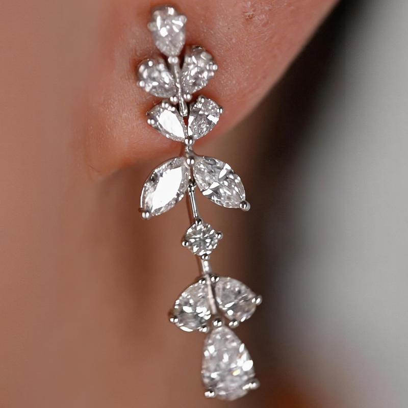 Round& Pear Cut White Sapphire Lariat Jewelry Set (3-Piece: Necklace + Bracelet + Earrings)