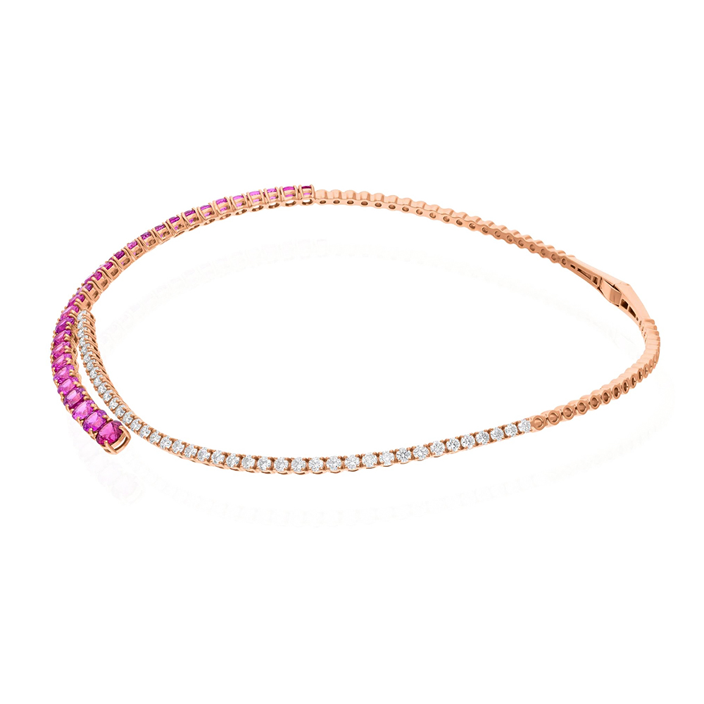 Two Tone Pink&White Sapphire Open Choker Necklace