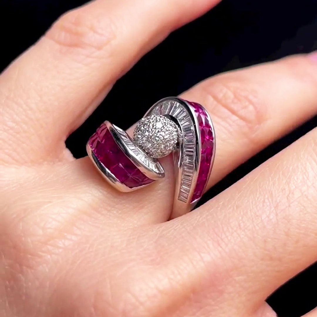 2.7ct Invisible Setting Ruby and Diamond Swirling Ring