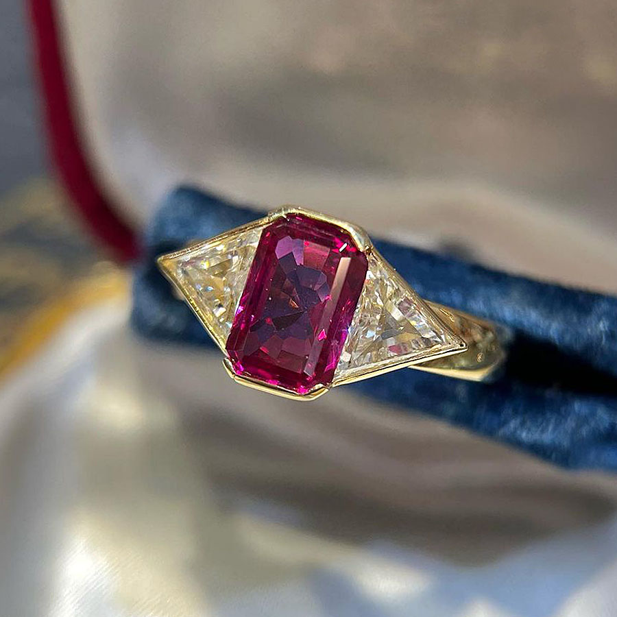 3ct Bezel Setting Radiant Cut Ruby Sapphire Engagement Ring