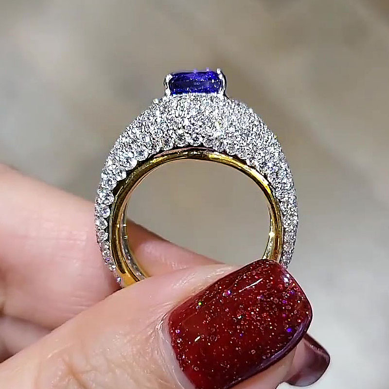 5ct Cushion Cut Blue Sapphire Cocktail Ring