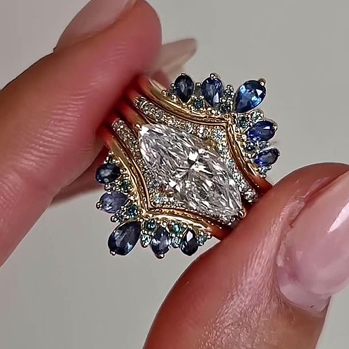 4ct Marquise Cut White Sapphire Wedding Set/5pcs