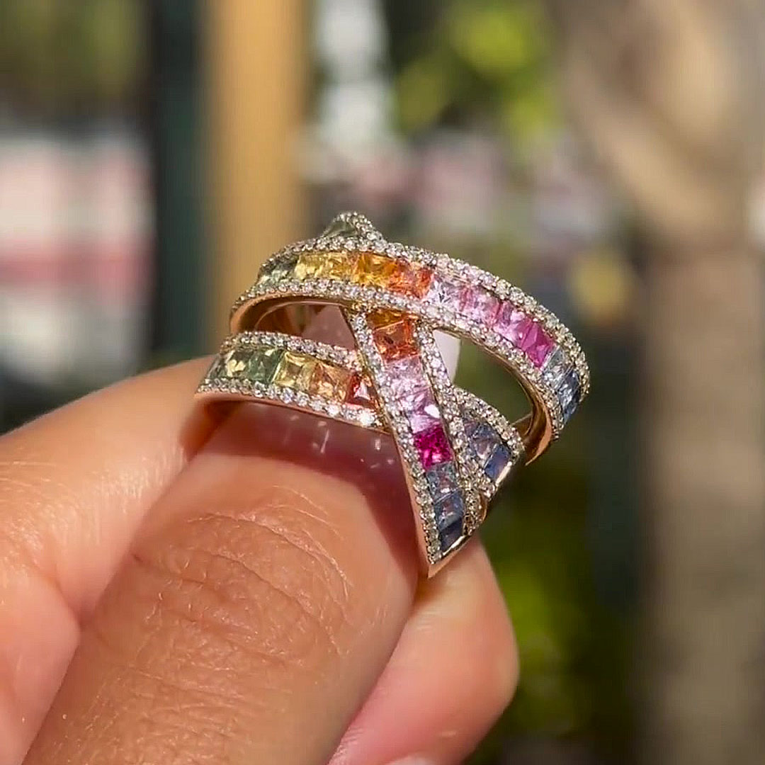 6.2ct Princess Cut Rainbow Sapphire Wedding Band
