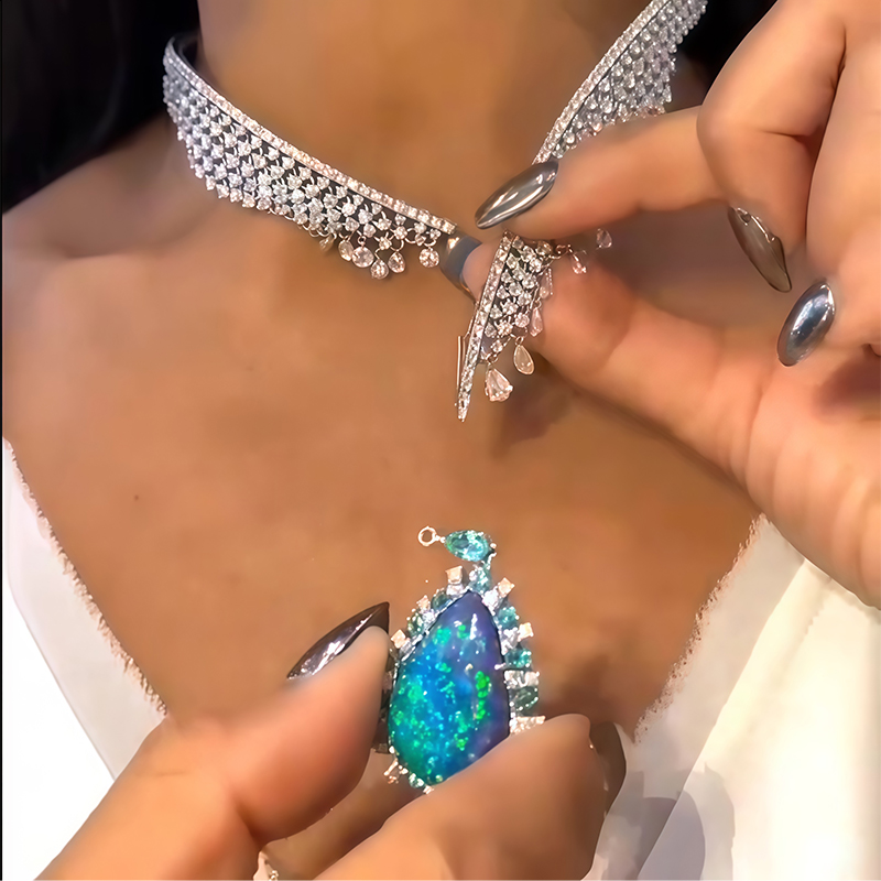 Opal & White Sapphire Convertible Multi-Row Choker Necklace