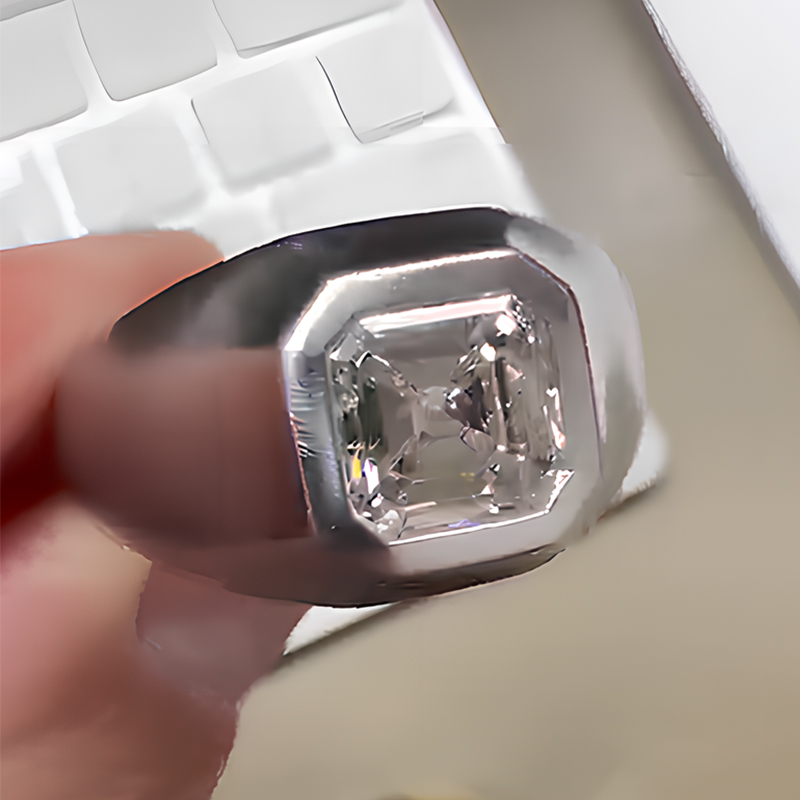 Bezel Setting 3ct Asscher Cut White Sapphire Men's Engagement Ring