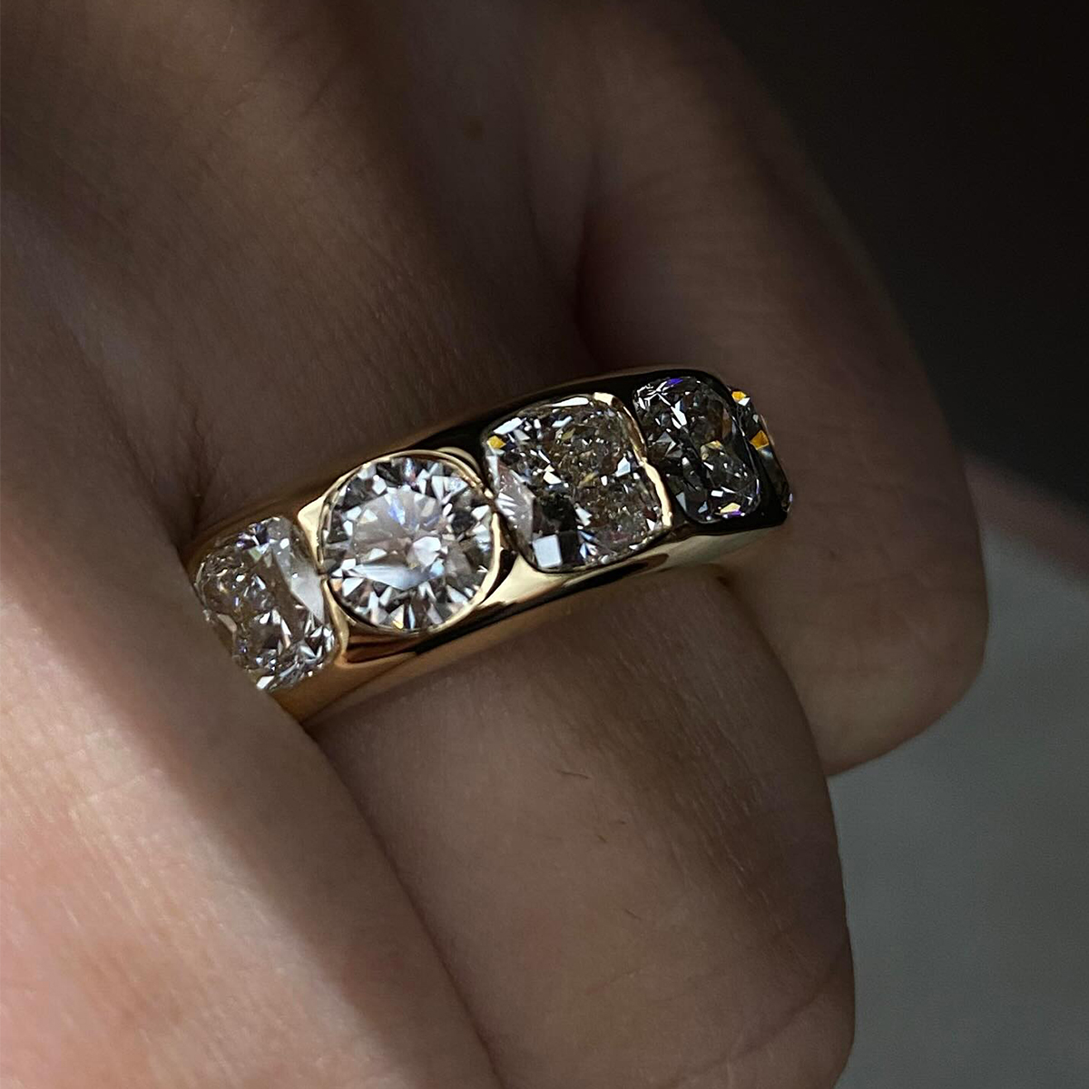 Cushion & Round Cut White Sapphire Wedding Band