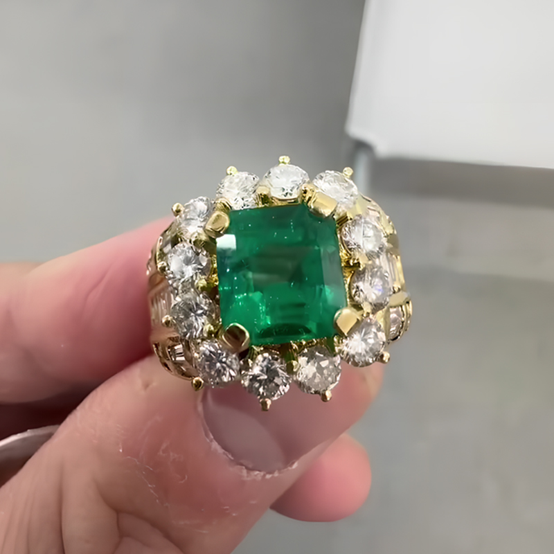 Halo 8ct Emerald Cut Emerald Sapphire Engagement Ring