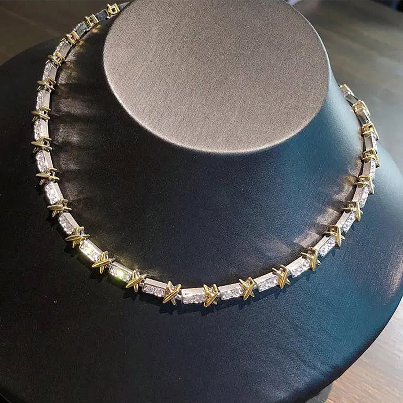 X Link Round Cut White Sapphire Necklace