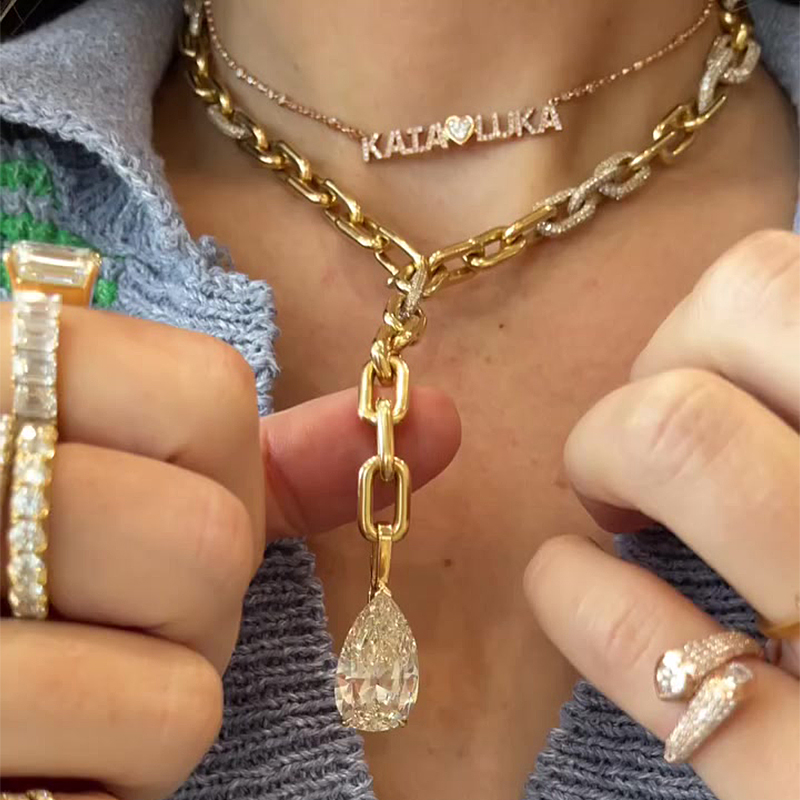 Pear Cut White Sapphire Chunky Lariat Necklace