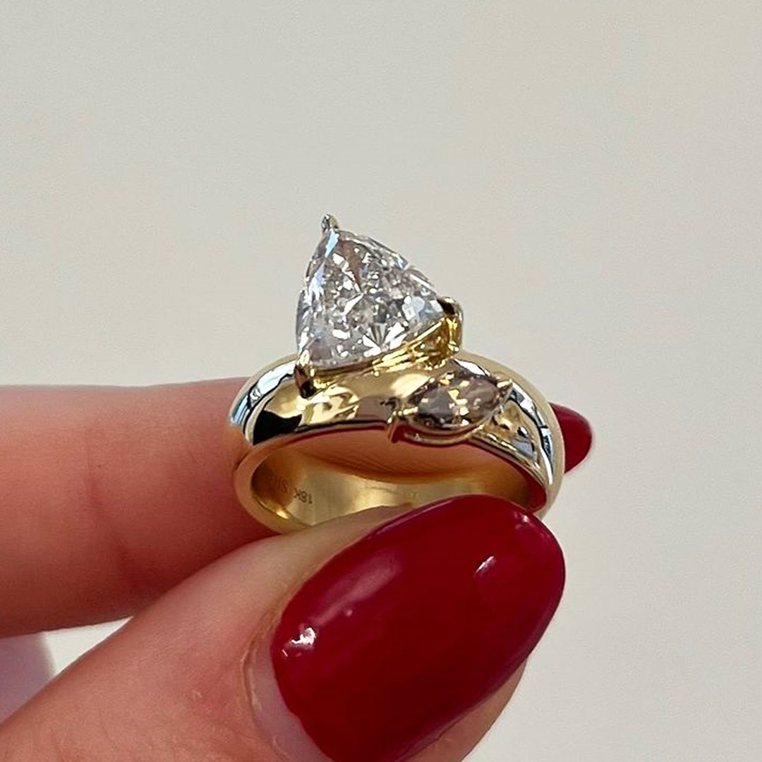 2.25ct Triangle Cut White Sapphire Toi et Moi Ring