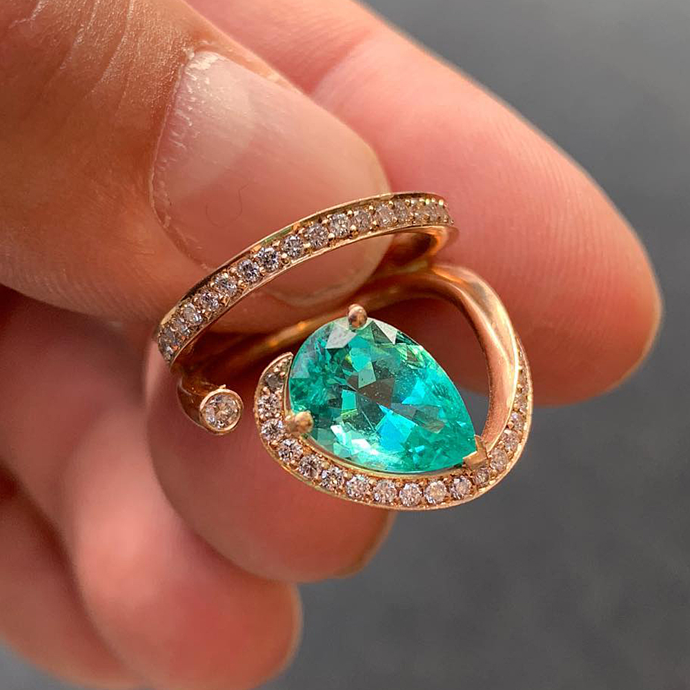 3ct Pear Cut Paraiba Tourmaline Ring