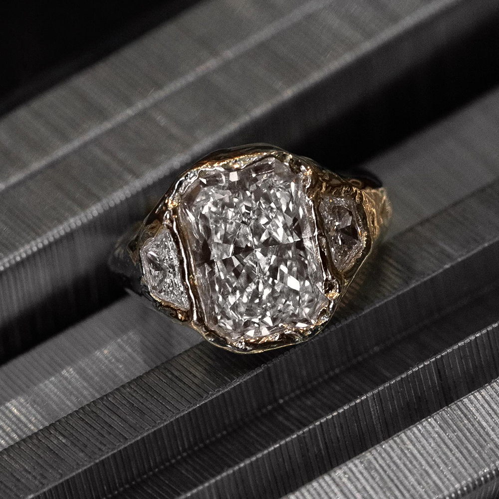 3ct Cushion Cut White Sapphire Three Stone Ring