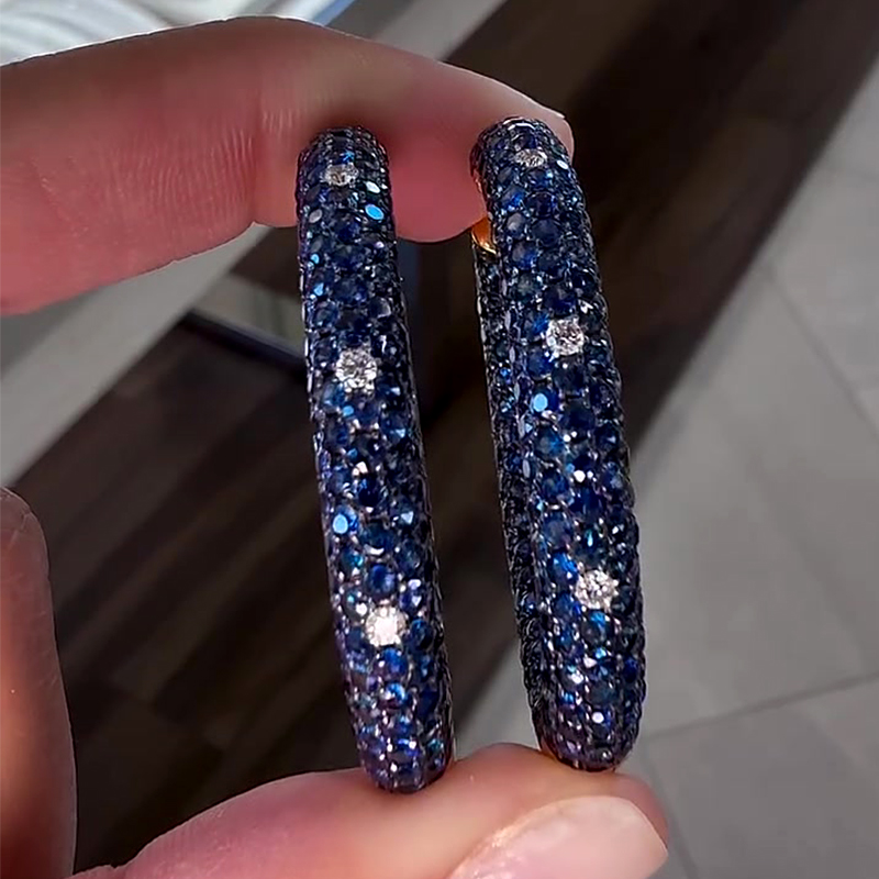 Round Cut Blue Sapphire Earrings