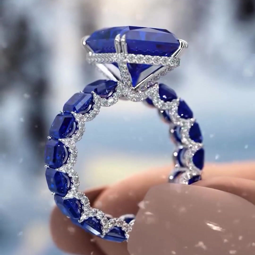 6ct Under Halo Emerald Cut Sapphire Engagement Ring