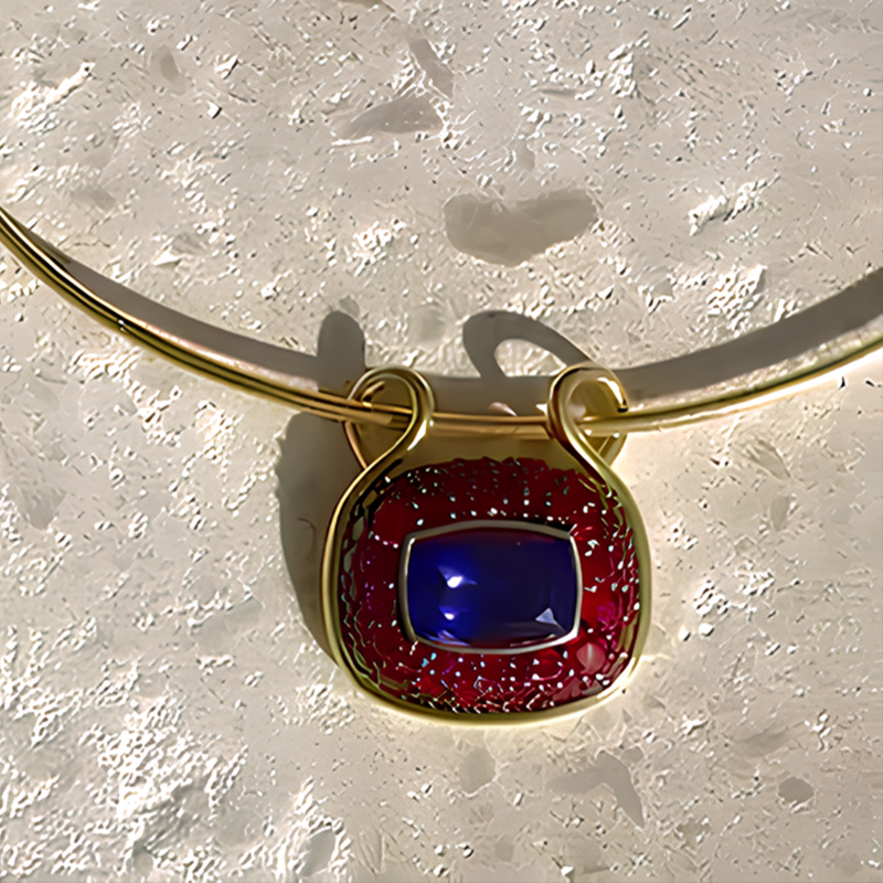 Longevity Lock Design Blue&Ruby Sapphire Two Tone Choker Necklace