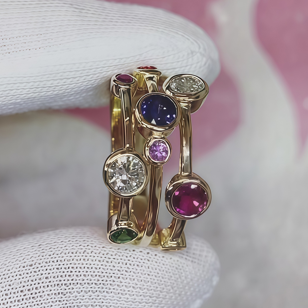 Round Cut Multi-Color Sapphire Band