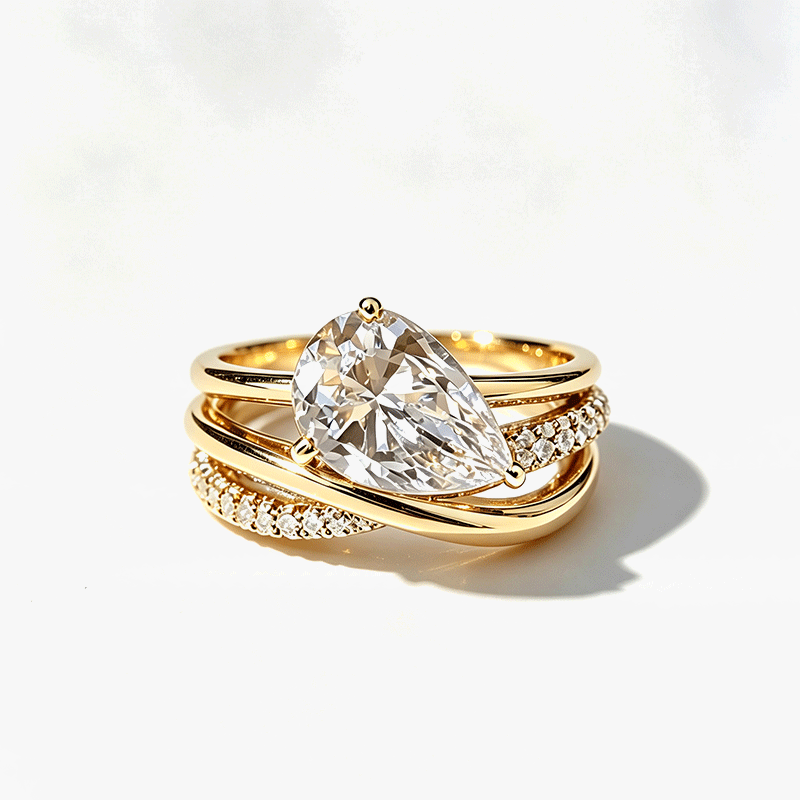 Fashion 2ct Pear Cut White Sapphire Twisted Design Engagement Ring