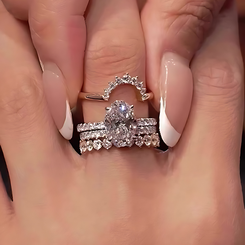 3ct Oval White Sapphire 4-Piece Stackable Ring Set