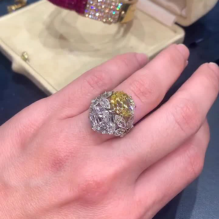 7.2ct Oval&Lozenge Cut Yellow Sapphire Engagement Ring