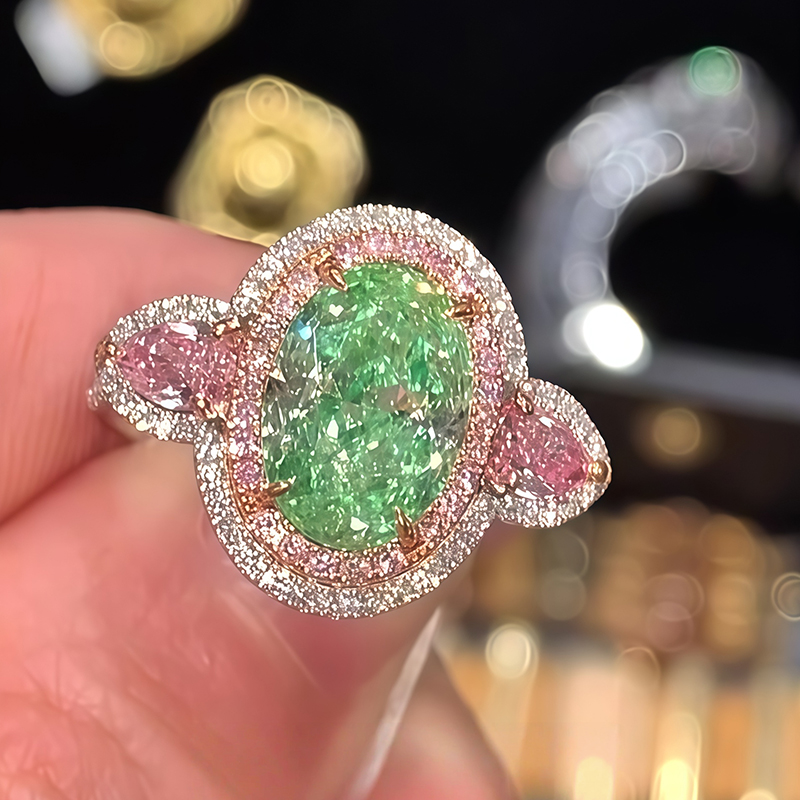 2ct Oval Cut Peridot Full Diamond Ring