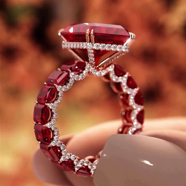 6ct Under Halo Emerald Cut Ruby Sapphire Engagement Ring