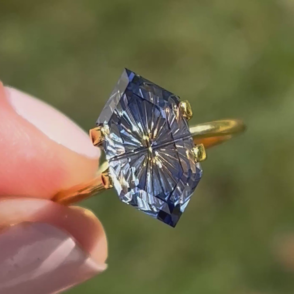 4.5ct Fantasy Cut Blue Sapphire Two Tone Solitaire Ring
