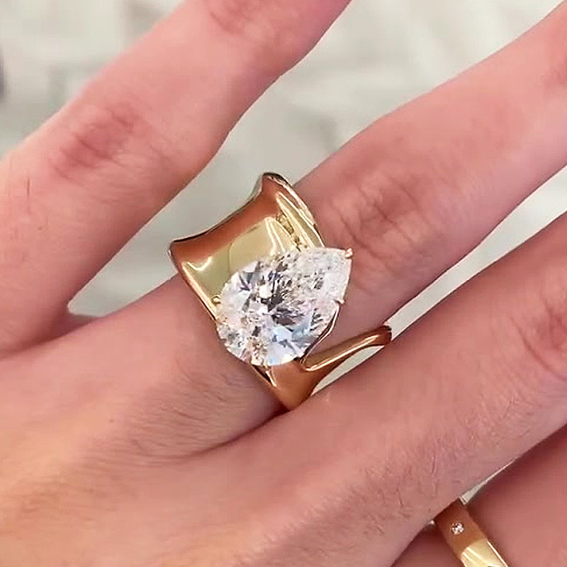 Unique 4ct Pear Cut White Sapphire Wedding Band