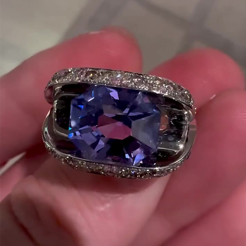 2.8ct Radiant Cut Purple Sapphire Openwork Engagement Ring for Men