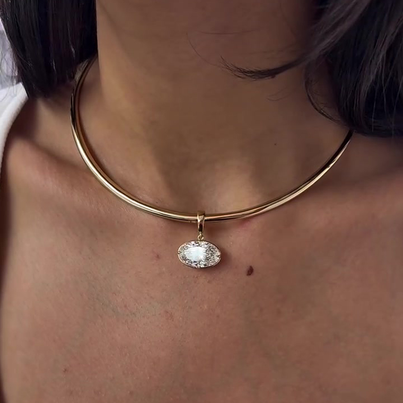 Oval Cut White Sapphire Pendant Necklace