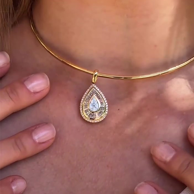 Double Halo Pear Cut White Sapphire Torque Necklace