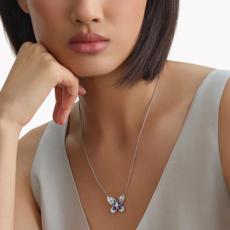 Marquise Cut White & Round Cut Multicolor Sapphire Butterfly Necklace