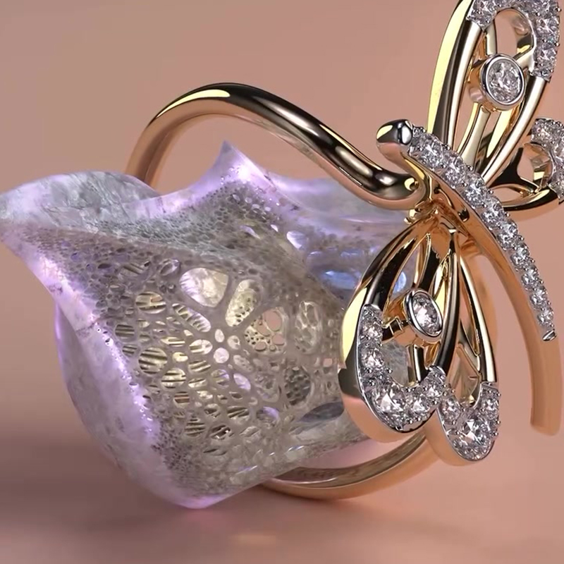 14K Yellow Gold Butterfly Pavé White Sapphire Wedding Band