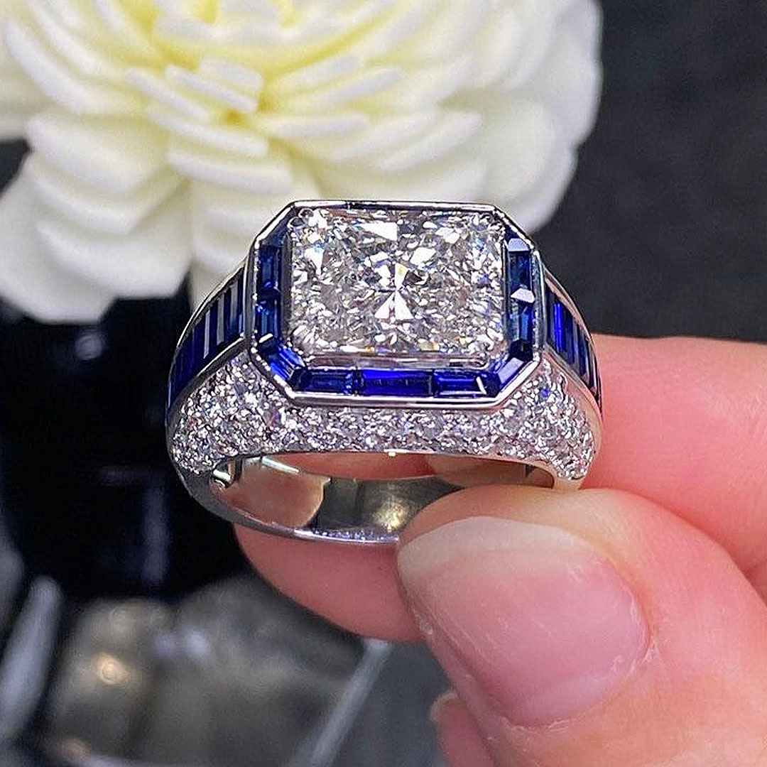 5ct Emerald Cut White Sapphire Men's Engagement Ring