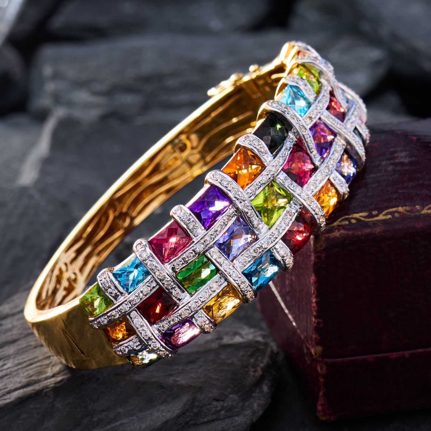 Multi Cut Polychrome Sapphire Woven Design Bracelet