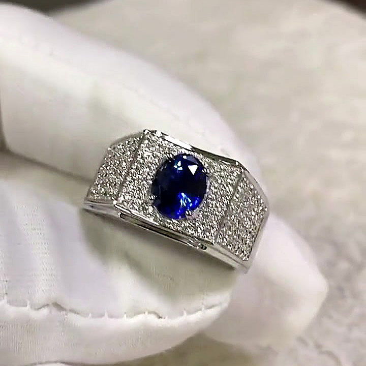 2ct Oval Cut Blue Sapphire Men's Engagement Ring